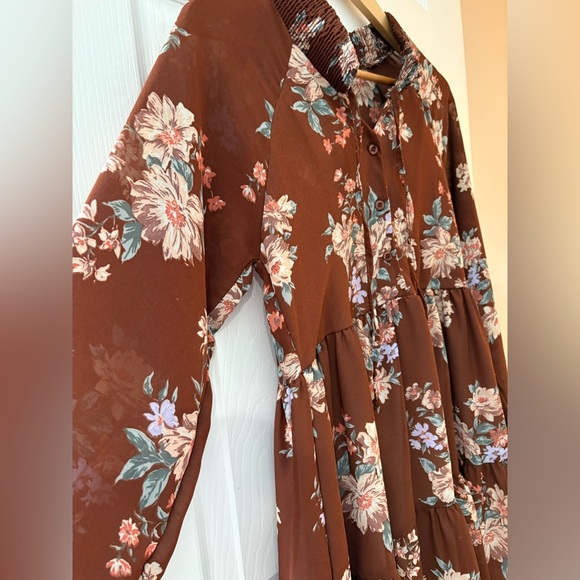 American Eagle long sleeve brown floral mini dress size xs - Picture 4 of 14